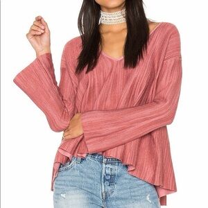 Free People Sundae Linen Blend V-Neck Pullover - Rose